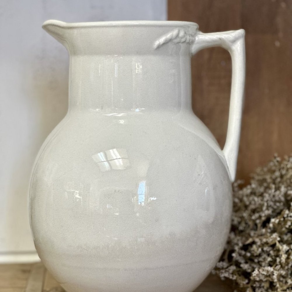 Bright white Willets 11" Ironstone Pitcher with Stamp